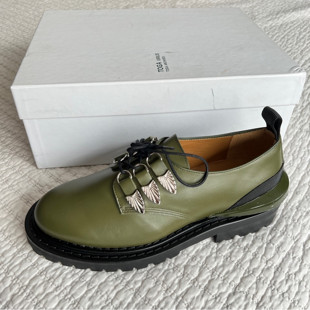 Toga Virilis Green Leather Oxfords